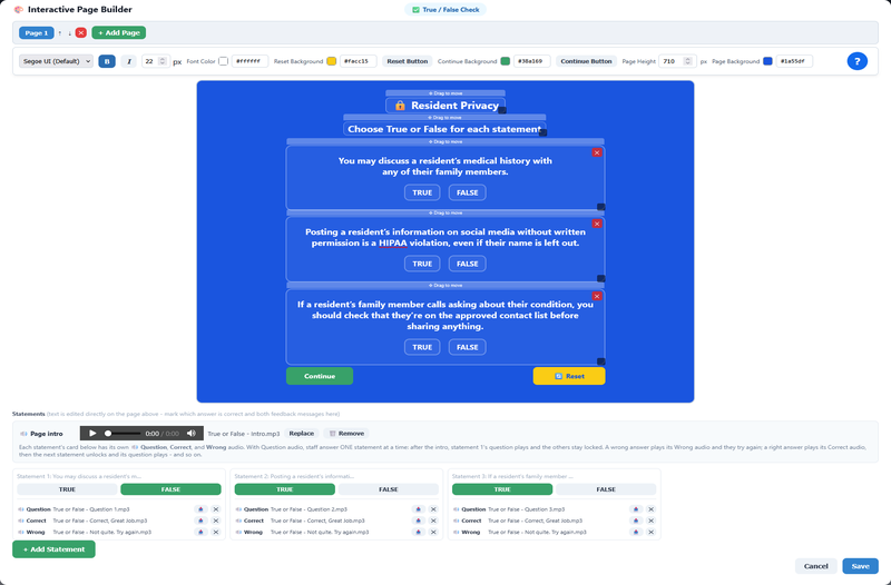Building a True / False Check training activity in ScriptLMS